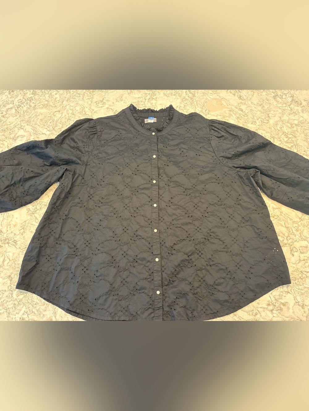 Old Navy Ruffle-Neck Eyelet Cutwork Shirt - Picture 2 of 10